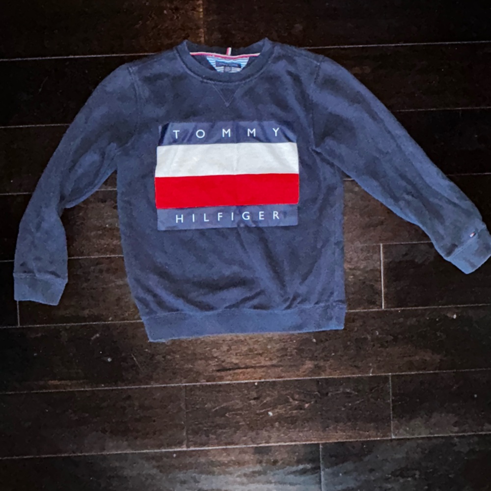 Tommy Hilfiger Kids Navy Logo sweater Sweatshirt L 12-14 hoodie flag pull over
